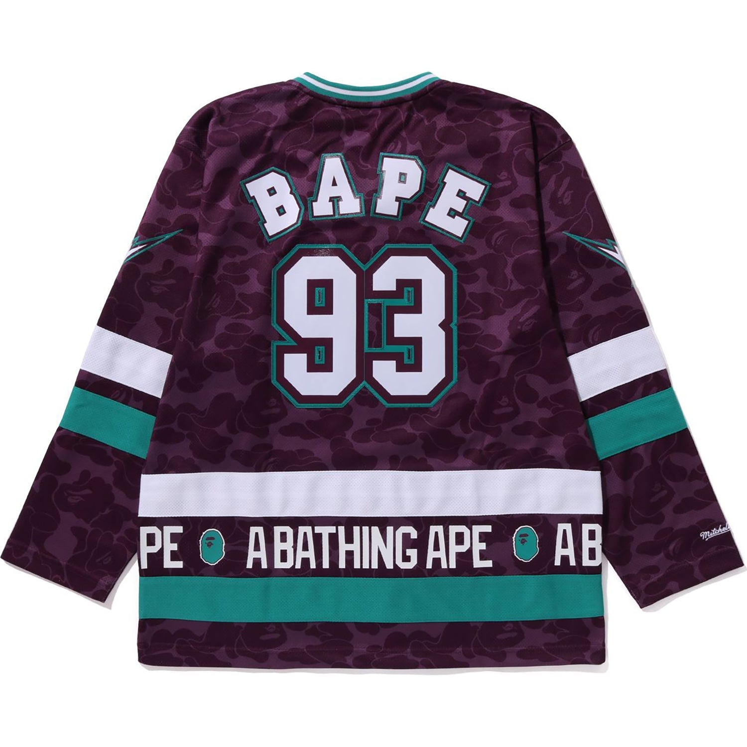 BAPE X MITCHELL & NESS NHL ANAHEIM DUCKS MESH HOCKEY JERSEY L/S TEE MENS