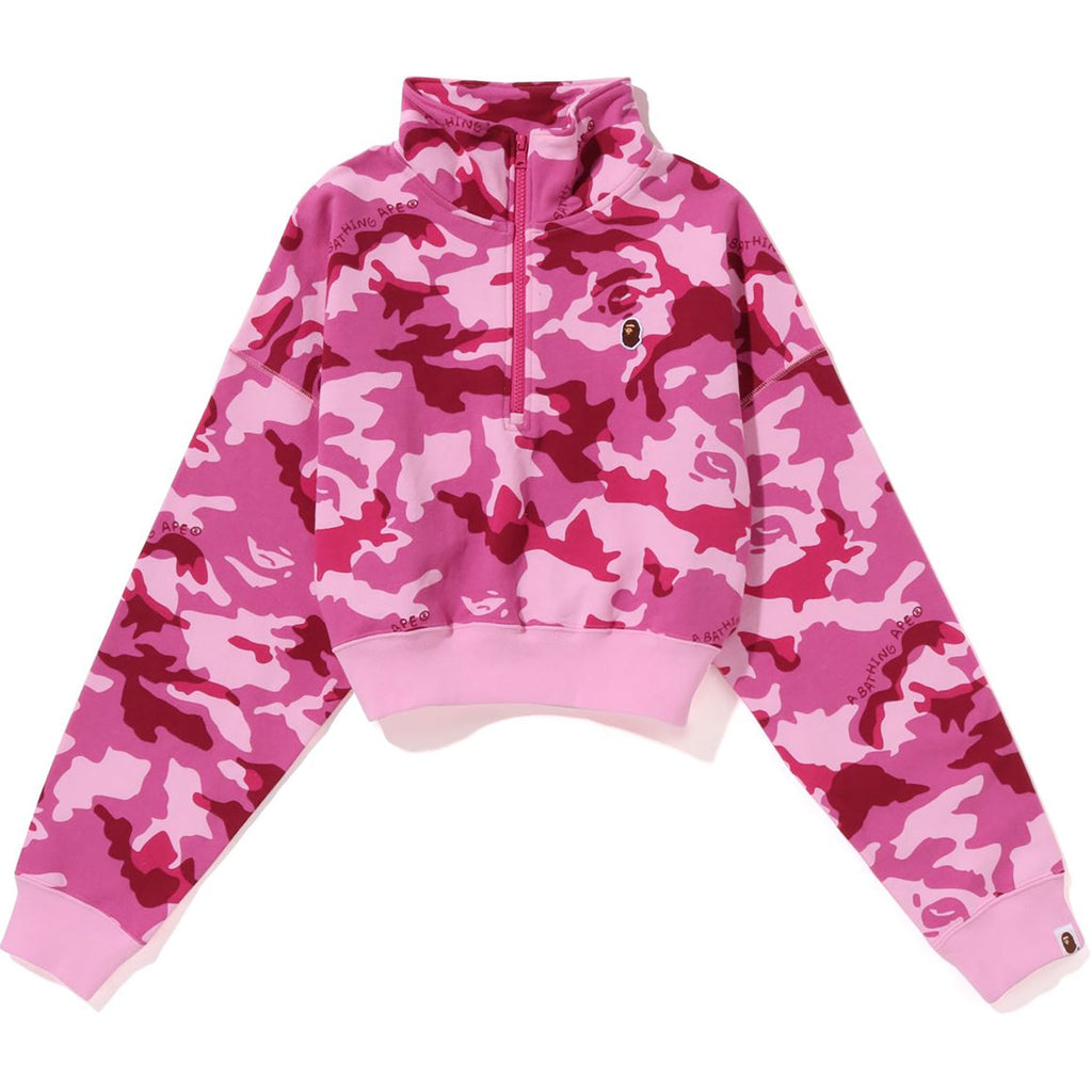 WOODLAND CAMO CROPPED HALF ZIP SWEATER LADIES