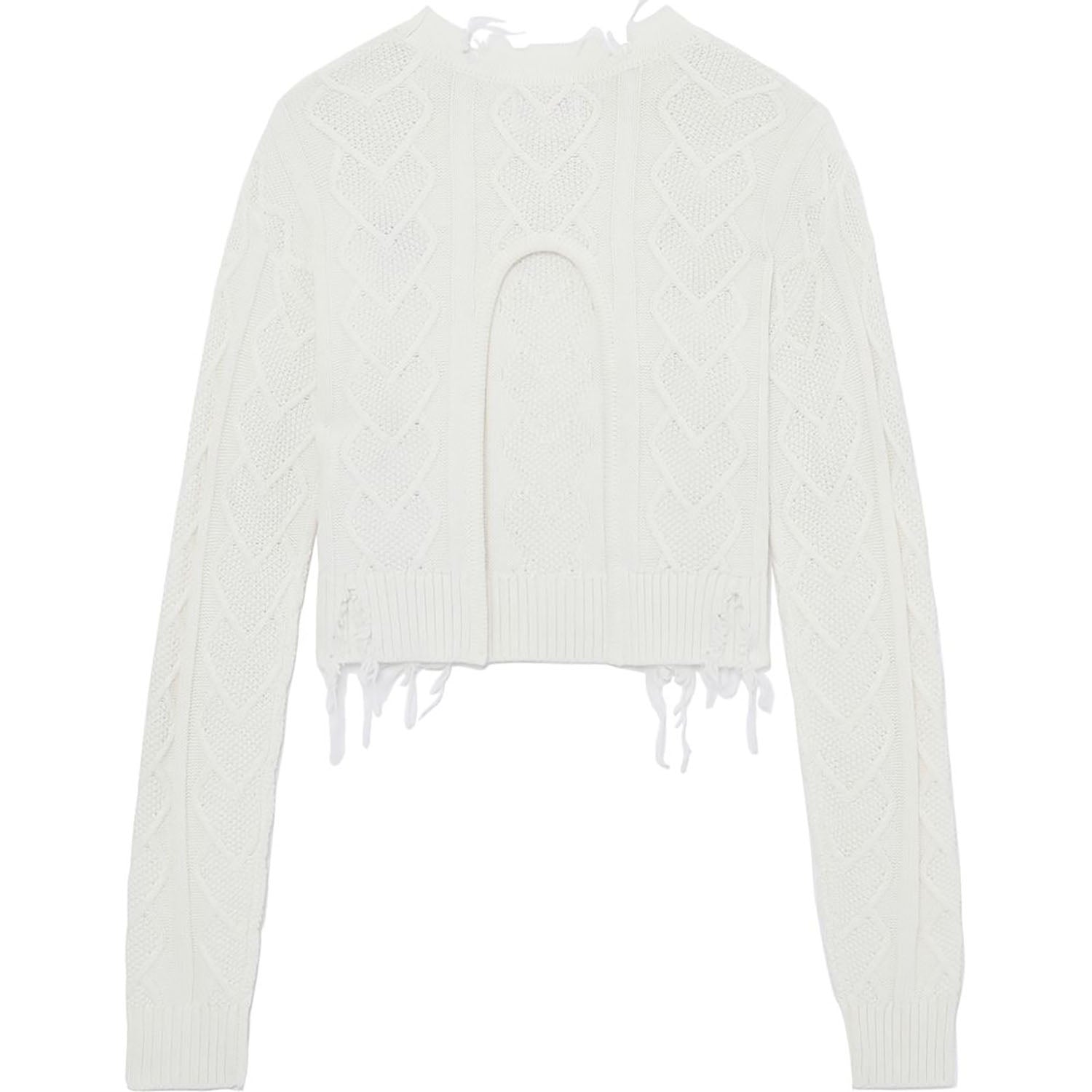 APEE DISTRESSED CABLE KNIT TOP WITH SLIT BACK LADIES