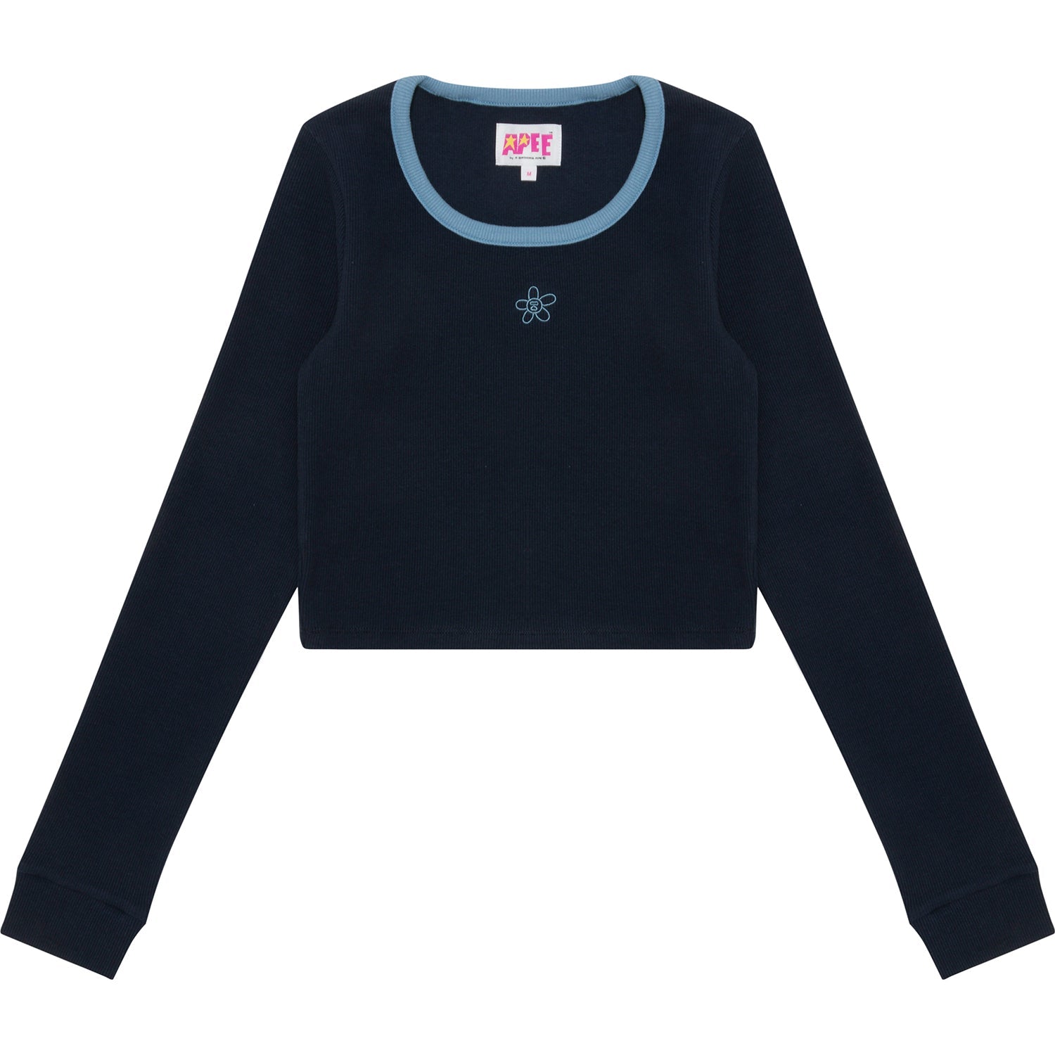 APEE RIBBED TOP WITH COLOR MIXED COLLAR LADIES