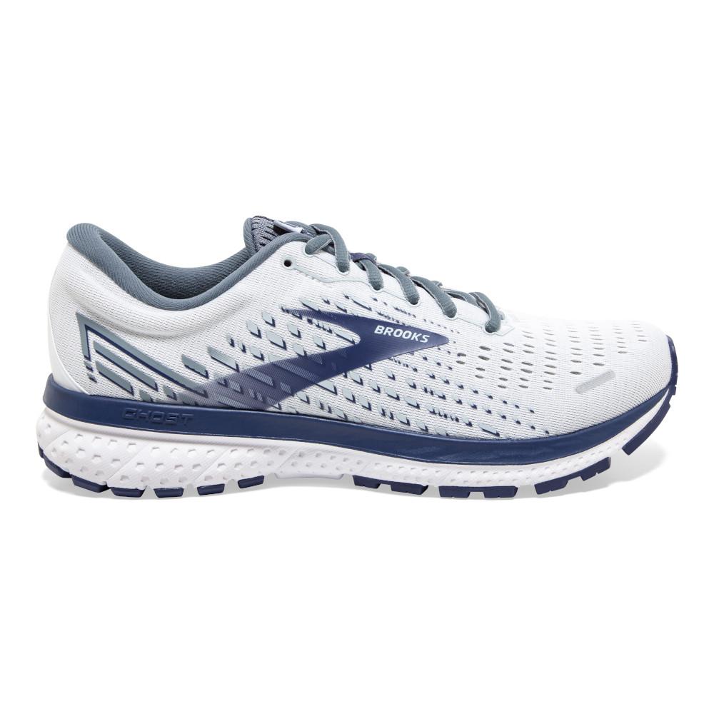 Men's Brooks Ghost 13, White/Grey/Deep Cobalt, 10.5 D Medium