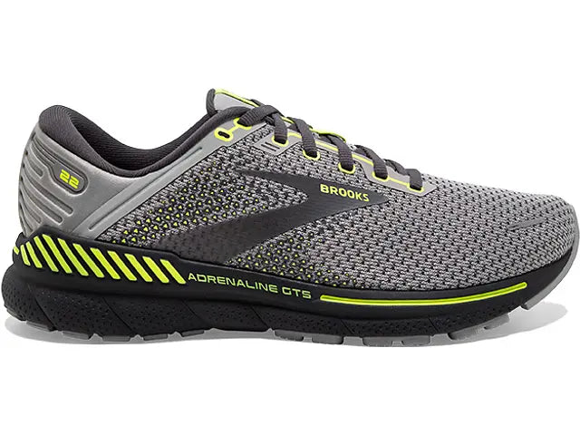 Men's Brooks Adrenaline GTS 22, Grey/Pearl/Nightlife, 8.5 D Medium