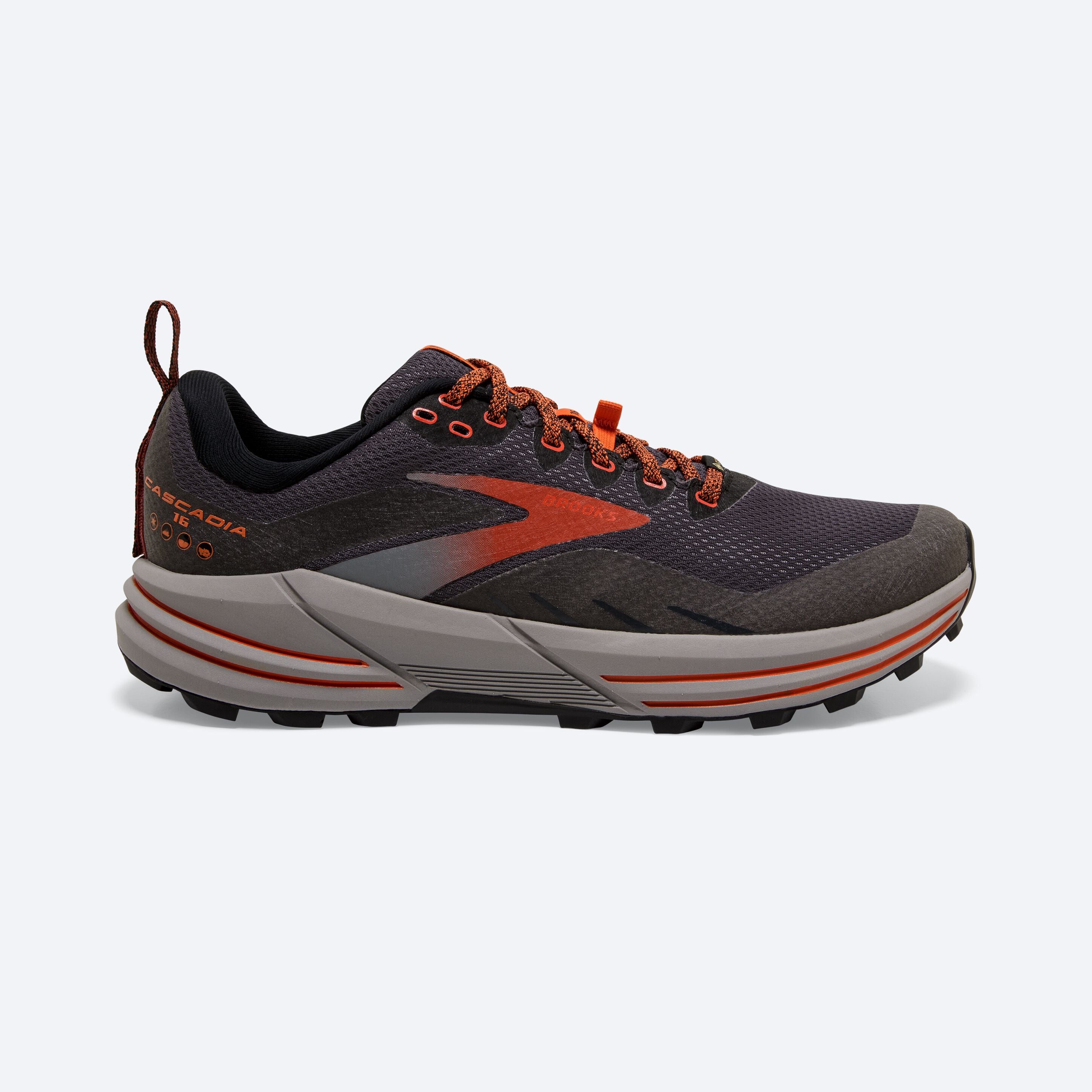 Men's Brooks Cascadia 16 GTX, Black/Ebony/Cinnabar, 14 D Medium
