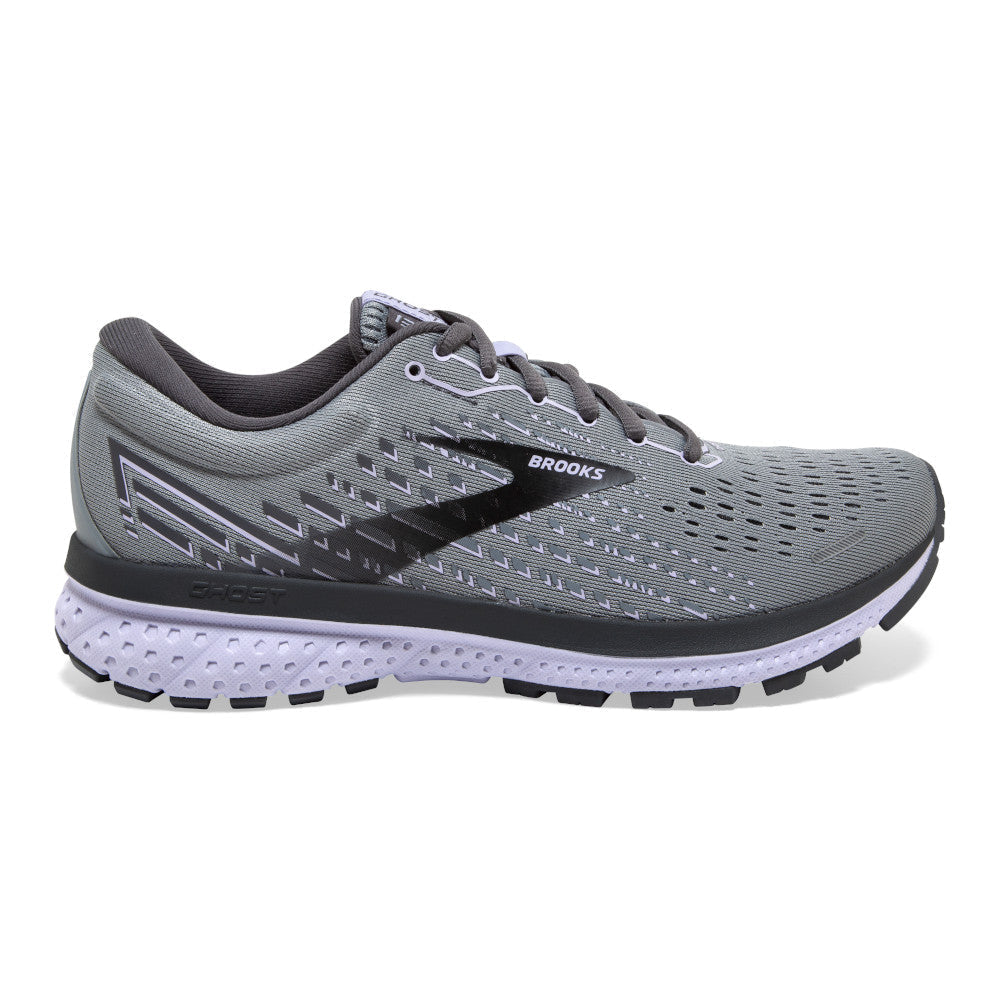 Women's Brooks Ghost 13, Grey/Blackened Pearl/Purple, 7 B Medium
