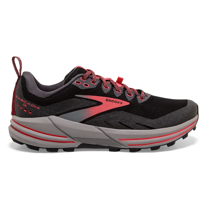 Women's Brooks Cascadia 16 GTX, Black/Blackened Pearl/Coral, 11.5 B Medium