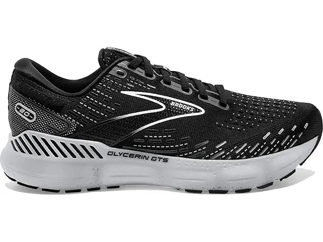 Women's Brooks Glycerin GTS 20, Black/White/Alloy, 12 B Medium