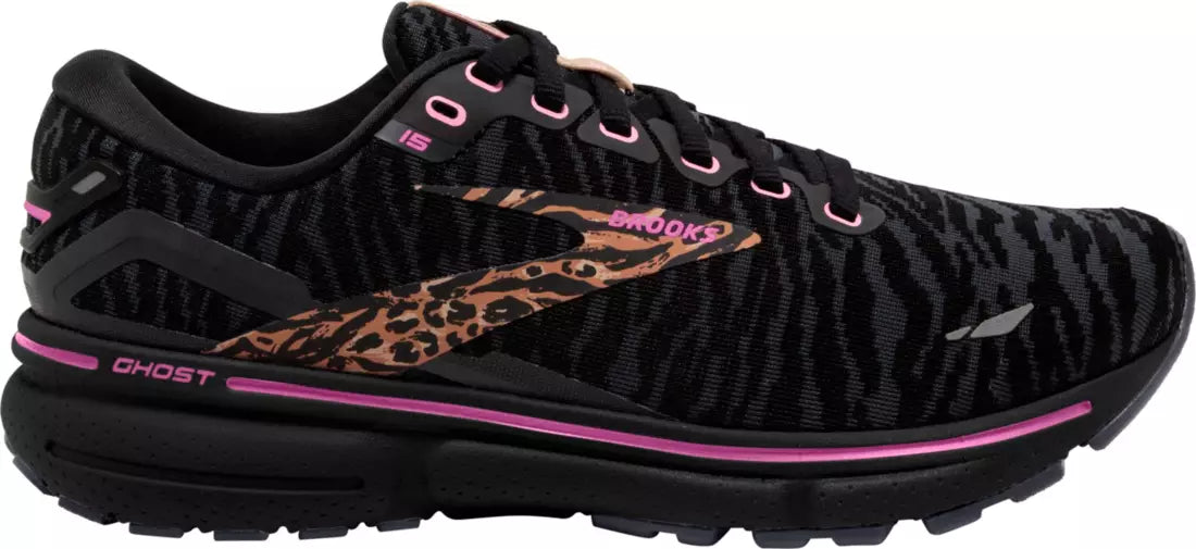Women's Brooks Ghost 15, Black/Spring Crocus/Sunburn, 8.5 B Medium