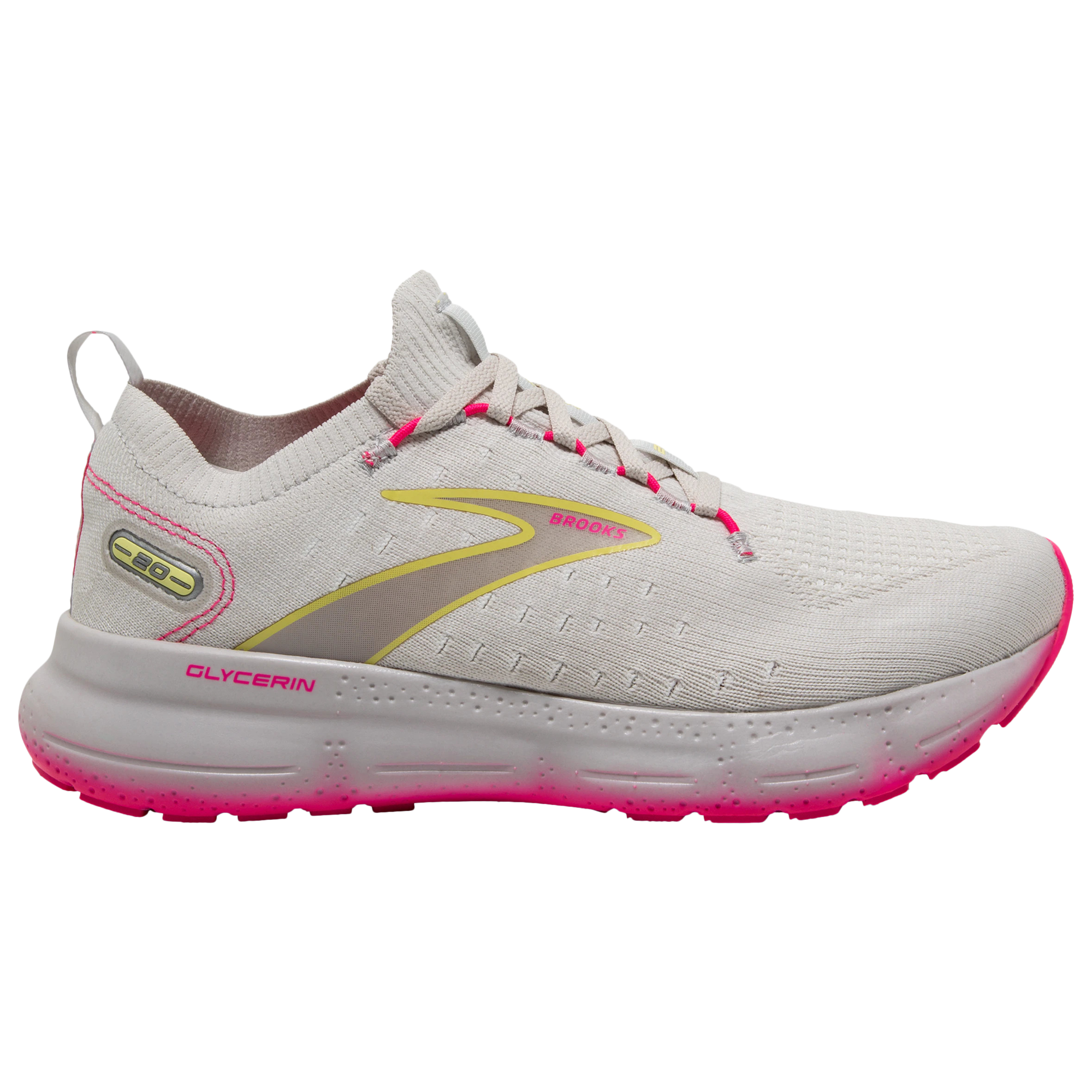 Women's Brooks Glycerin StealthFit 20, Grey/Yellow/Pink, 10 B Medium