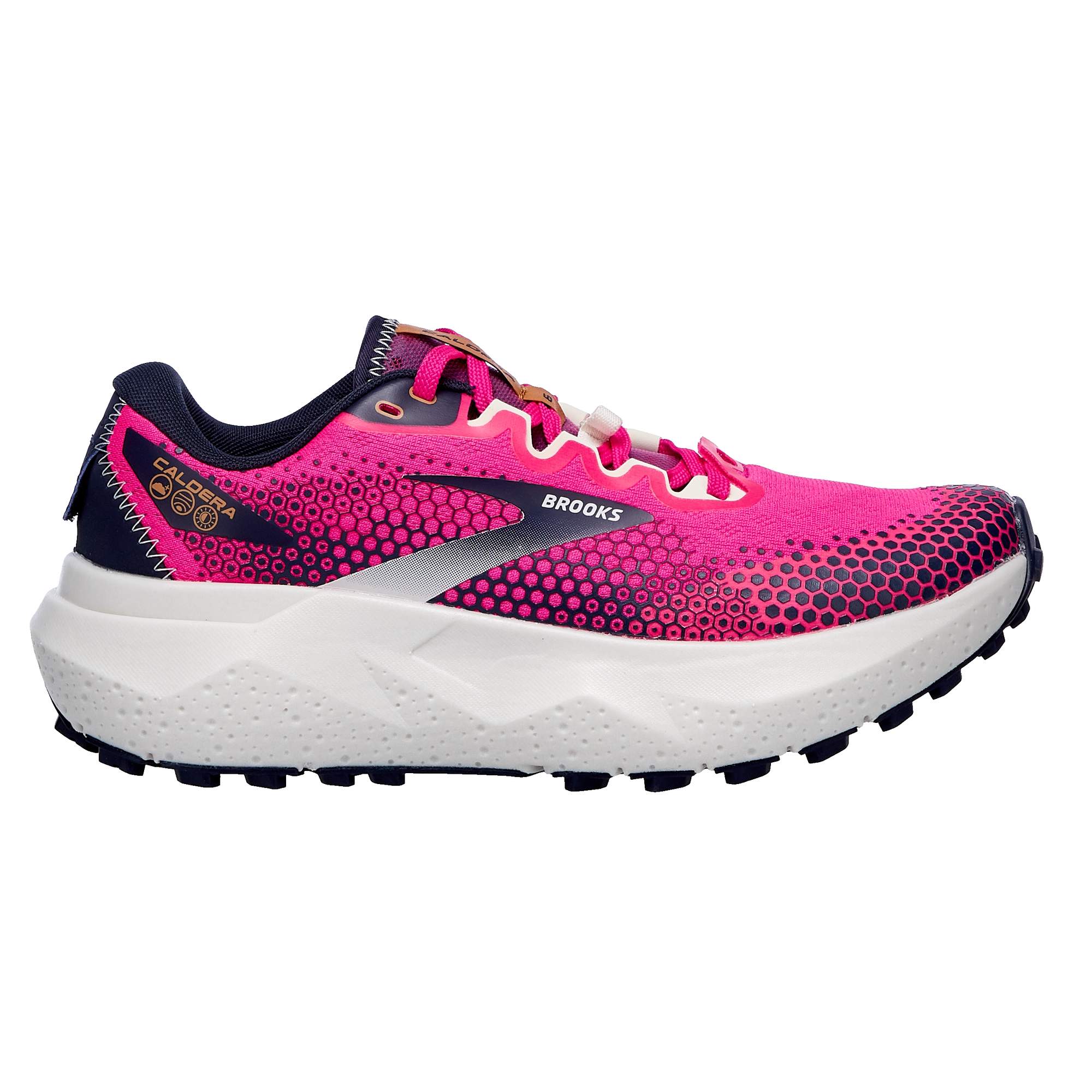 Women's Brooks Caldera 6, Pink Glo/Peacoat/Marshmallow, 7.5 B Medium