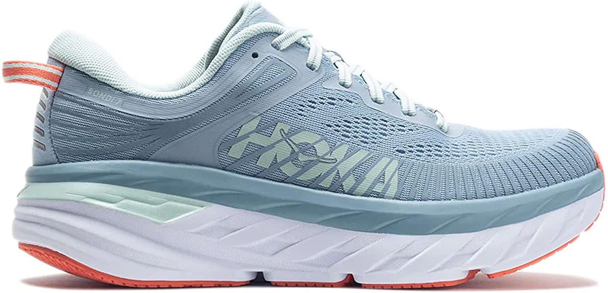 Women's Hoka One One Bondi 7, Blue Fog/Blue Glass, 8.5 D Wide