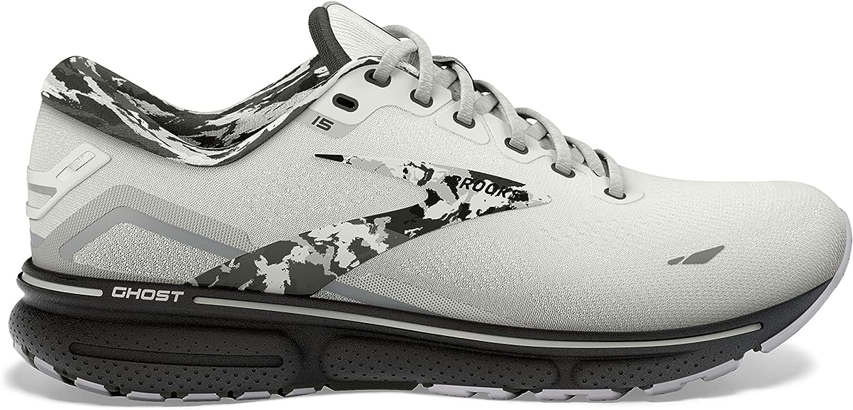 Men's Brooks Ghost 15, White/Ebony/Oyster, 9 D Medium