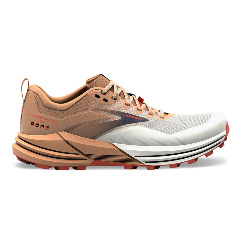 Men's Brooks Cascadia 16, White/Biscuit/Rooibos, 12 D Medium