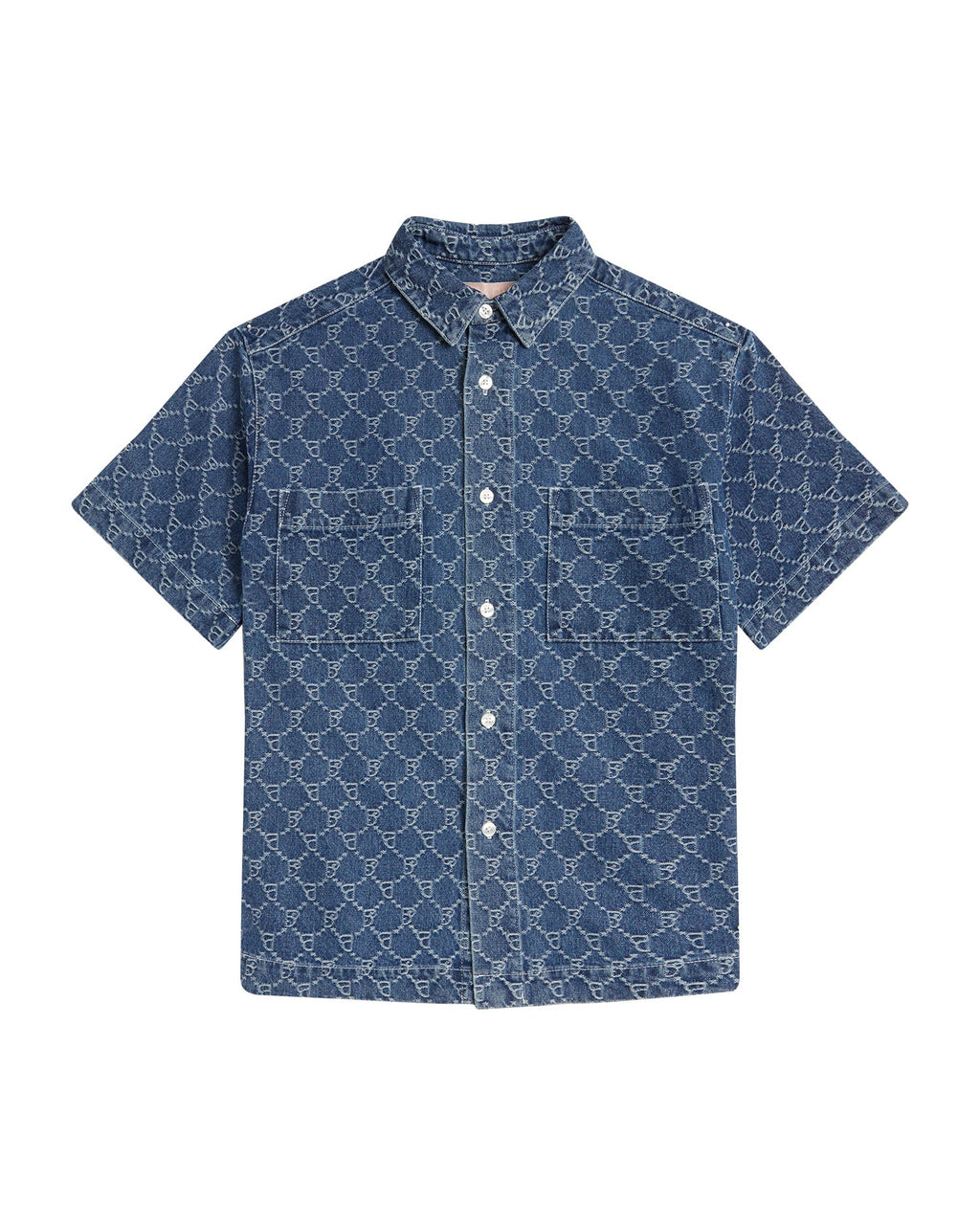 BAPY LOGO MONOGRAM JACQUARD DENIM SHORT SLEEVE SHIRT LADIES