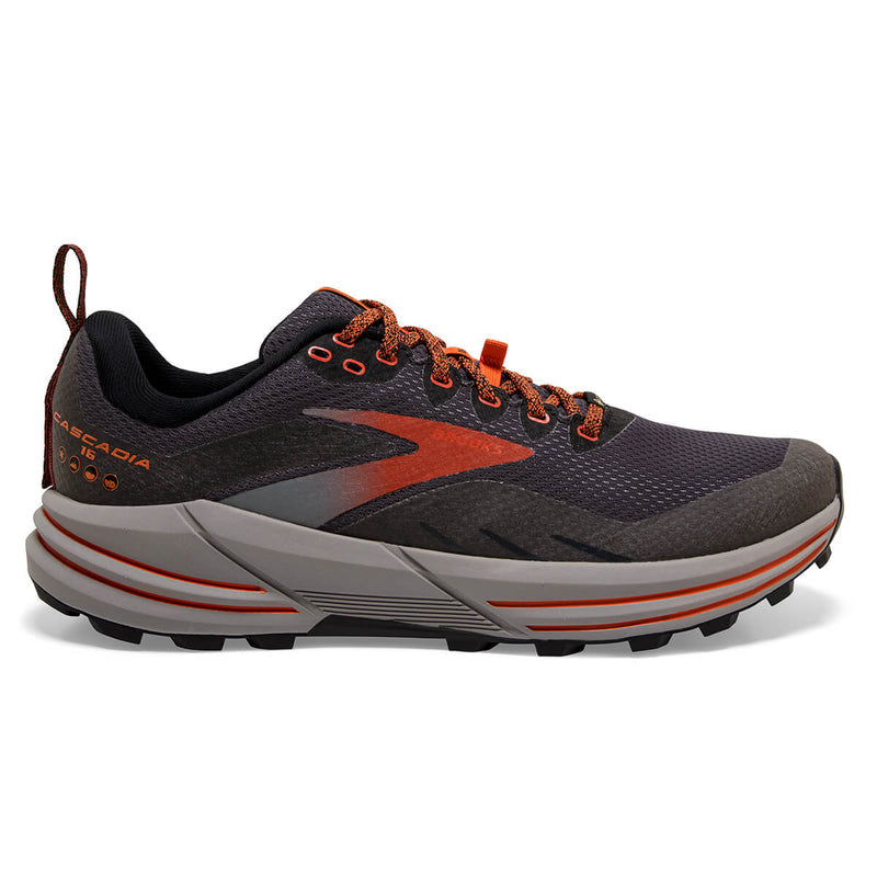 Men's Brooks Cascadia 16 GTX, Black/Ebony/Cinnabar, 7.5 D Medium