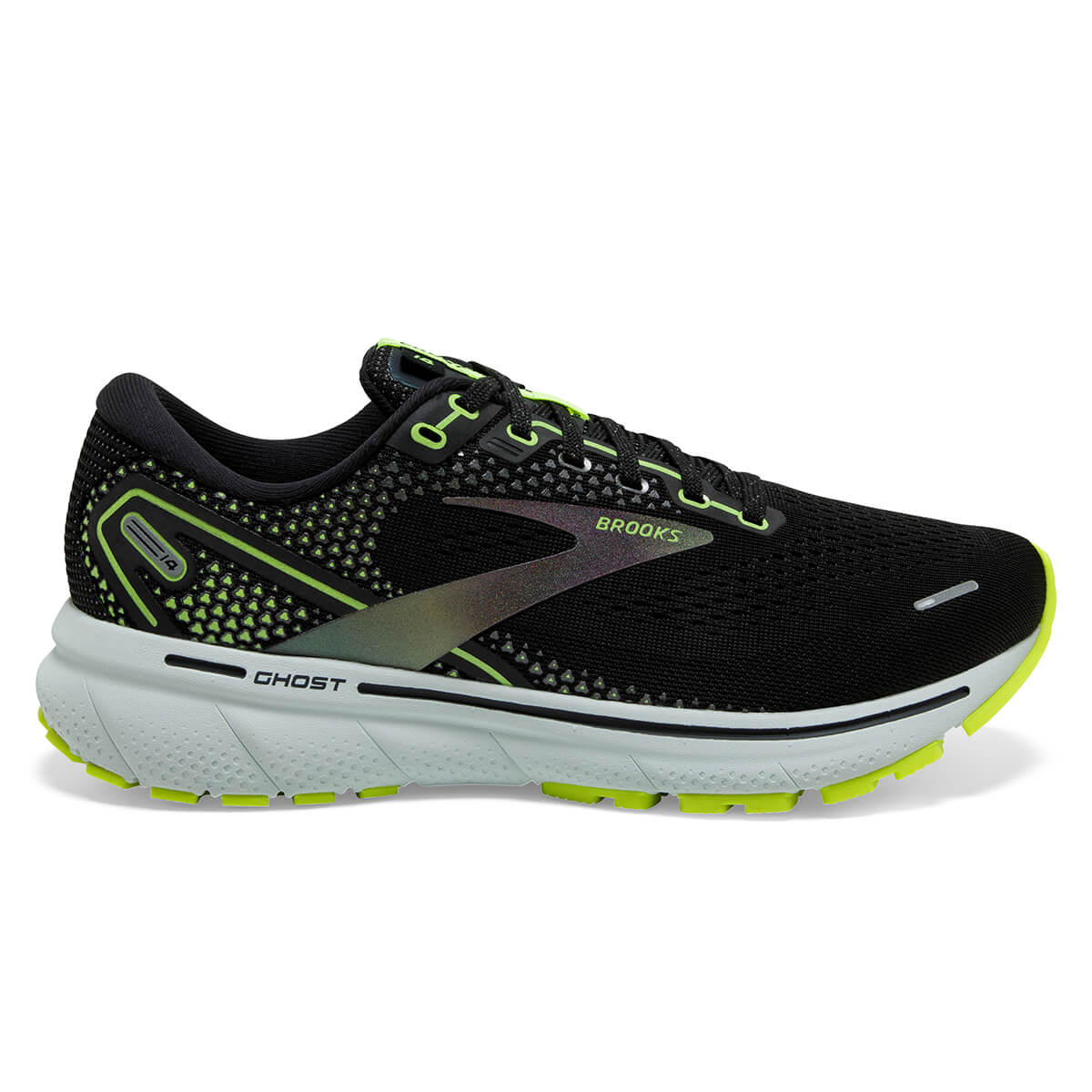Women's Brooks Ghost 14, Black/Nightlife/Spa Blue, 8 B Medium