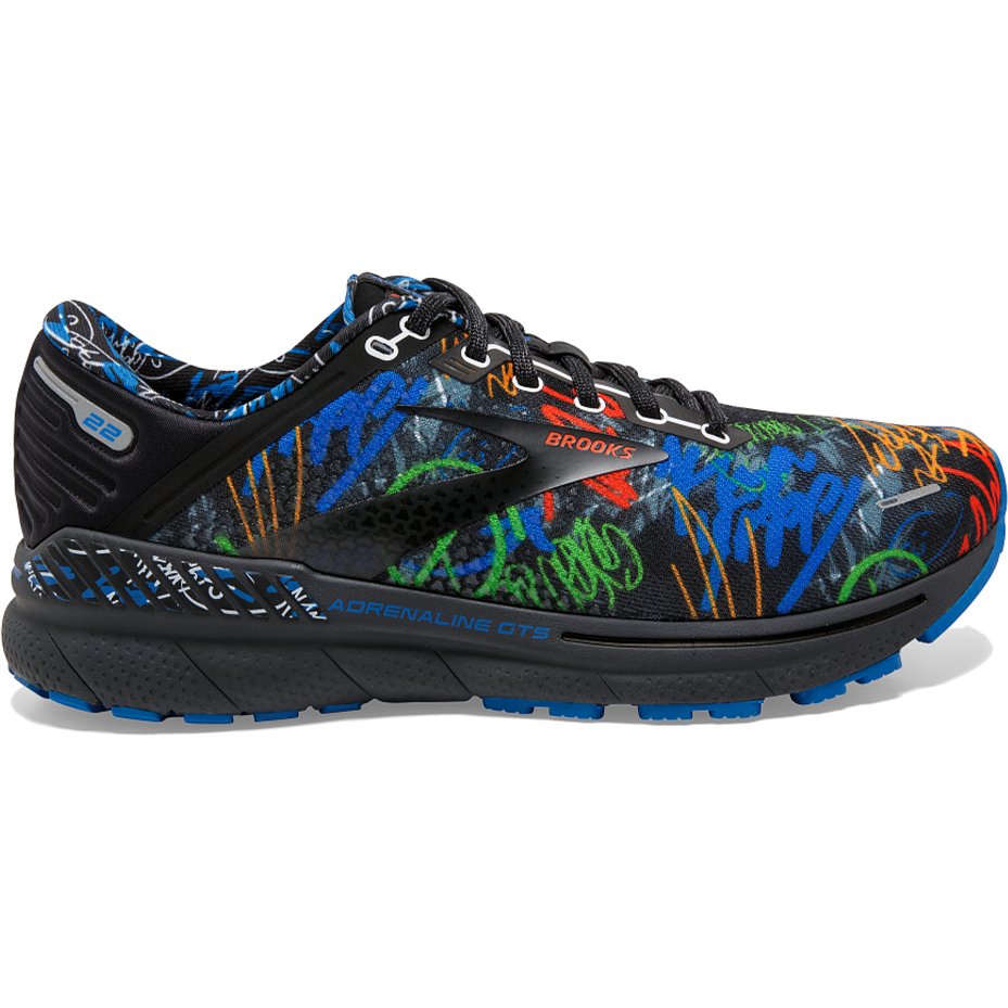 Men's Brooks Adrenaline GTS 22, Black/Blue/Cherry Tomato, 10.5 D Medium