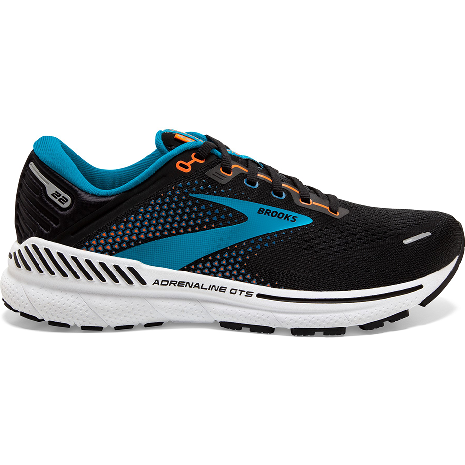 Men's Brooks Adrenaline GTS 22, Black/Blue/Orange, 7.5 D Medium