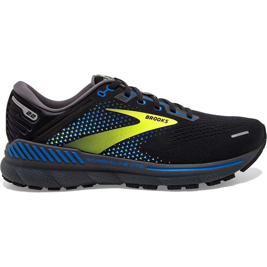 Men's Brooks Adrenaline GTS 22, Black/Blue/Nightlife, 12.5 D Medium