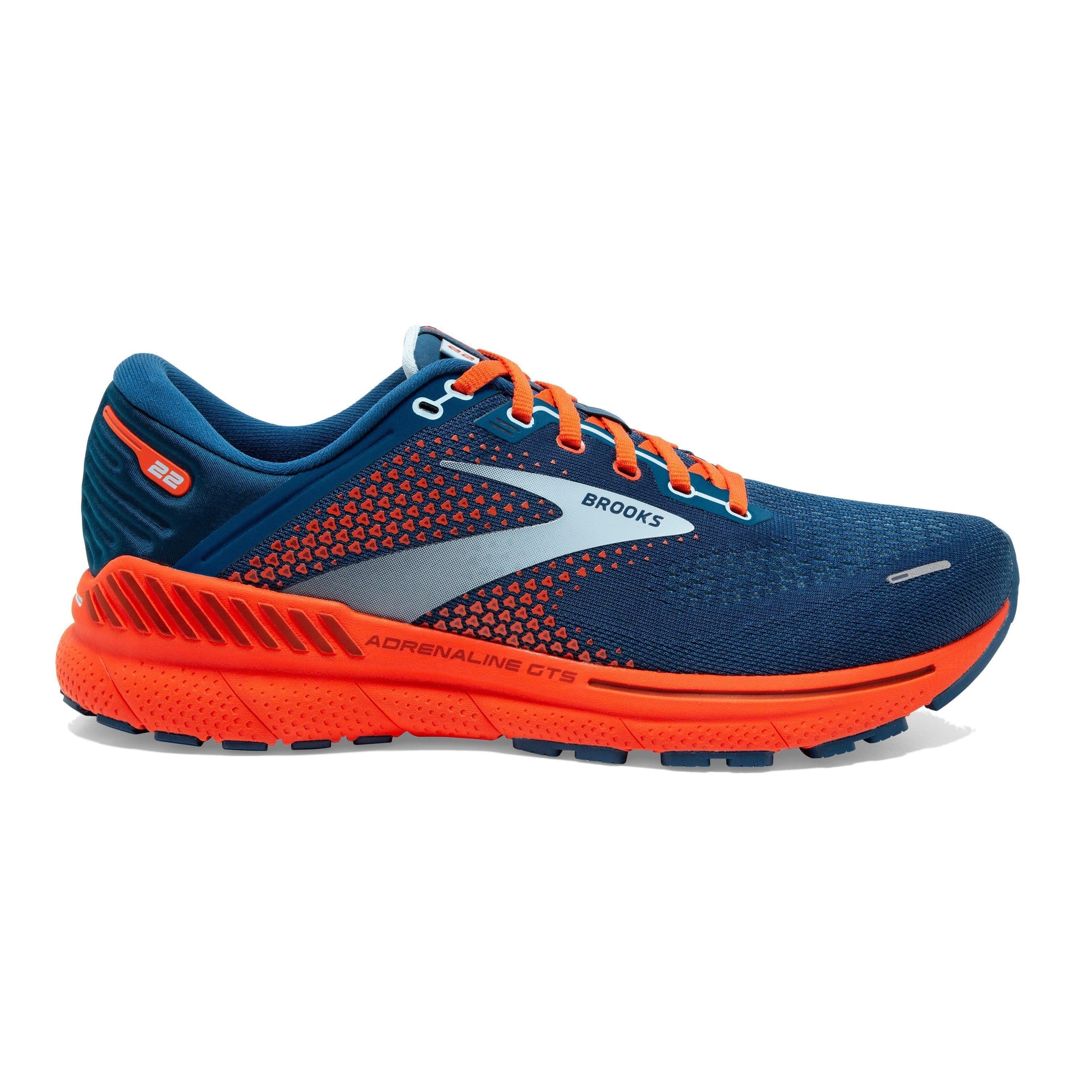 Men's Brooks Adrenaline GTS 22, Blue/Light Blue/Orange, 9.5 D Medium