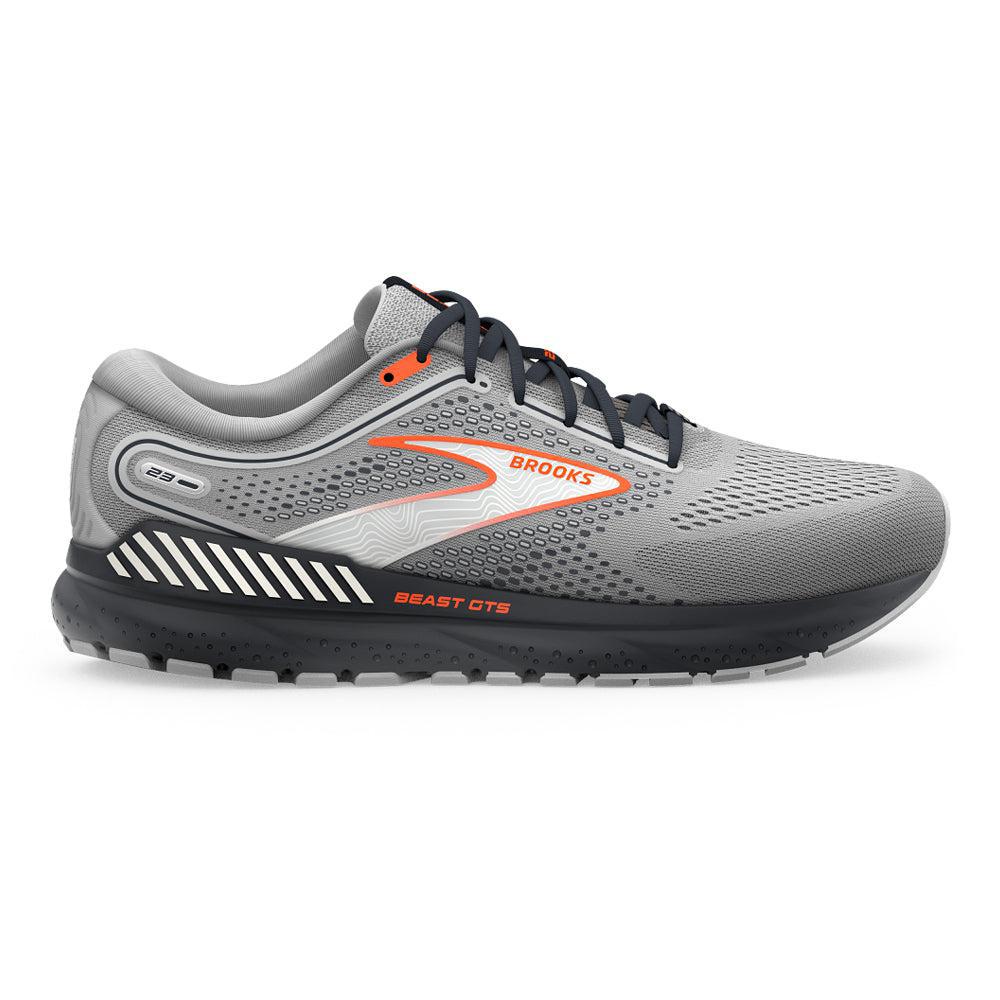 Men's Brooks Beast GTS 23, Grey/Scarlet/Ebony, 8 D Medium