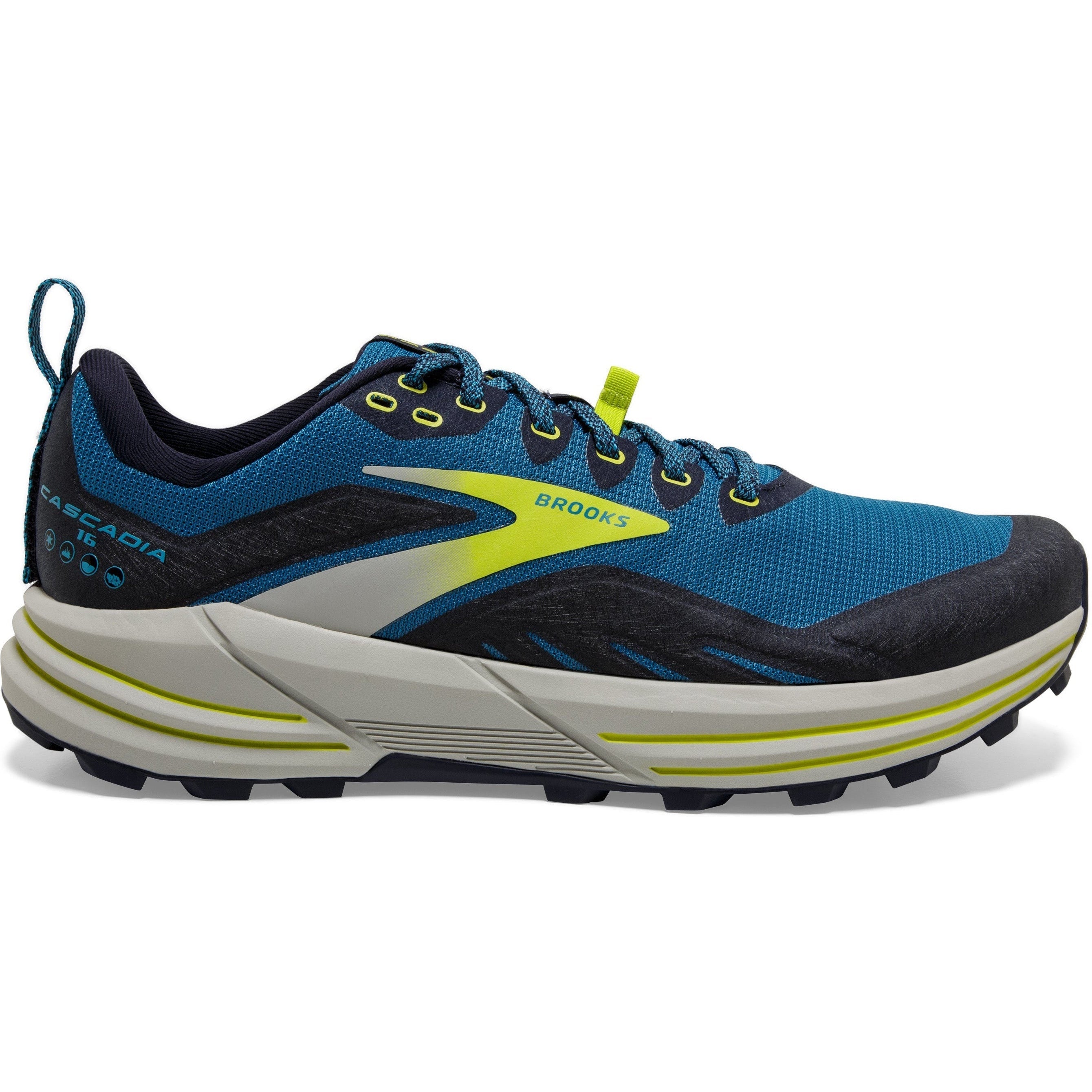 Men's Brooks Cascadia 16, Mykonos Blue/Peacoat/Lime, 10.5 D Medium
