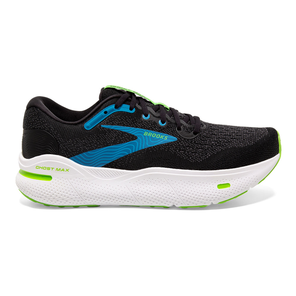 Men's Brooks Ghost Max, Black/Atomic Blue/Jasmine, 14 2E Wide