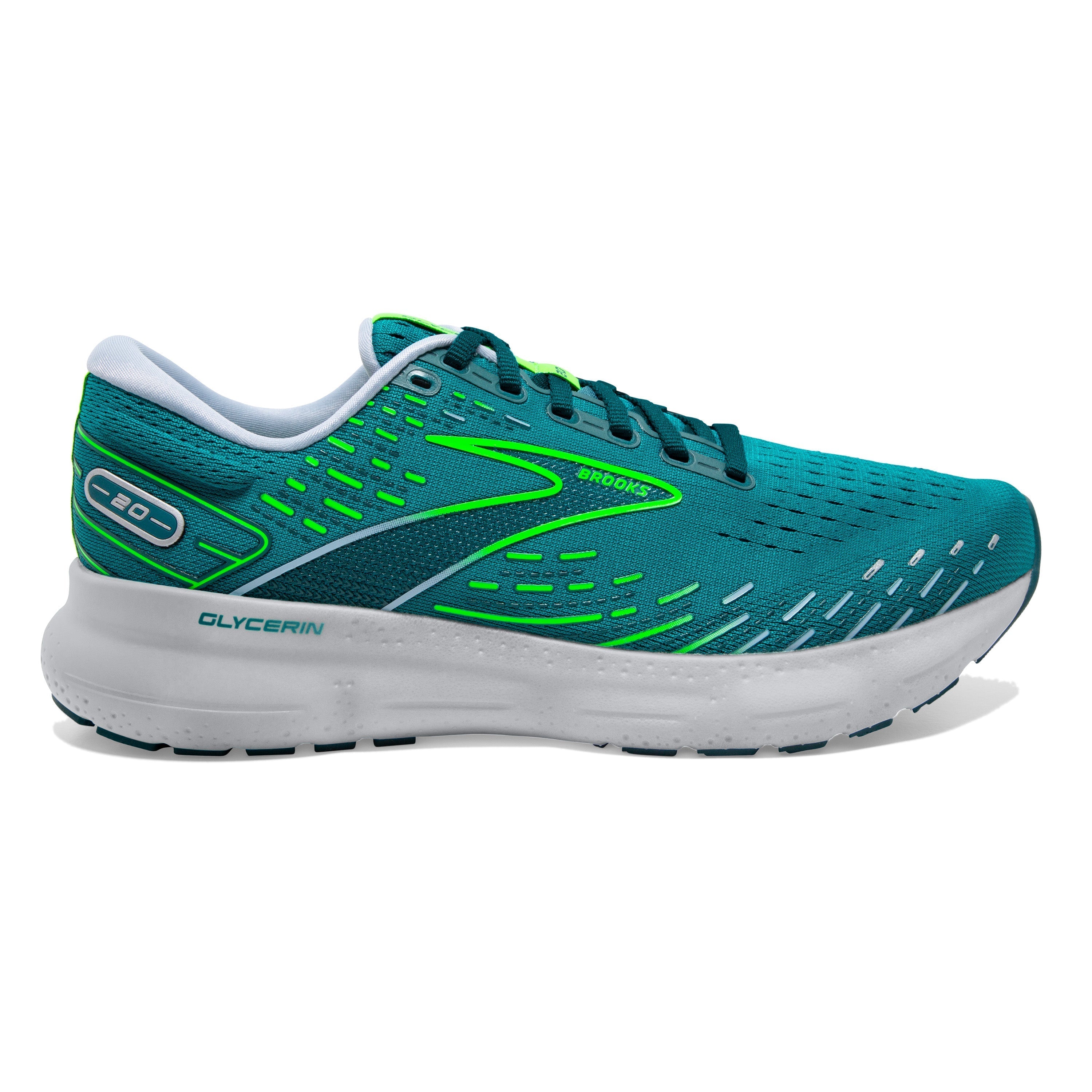 Men's Brooks Glycerin 20, Kayaking/Heron/Green Gecko, 9 D Medium