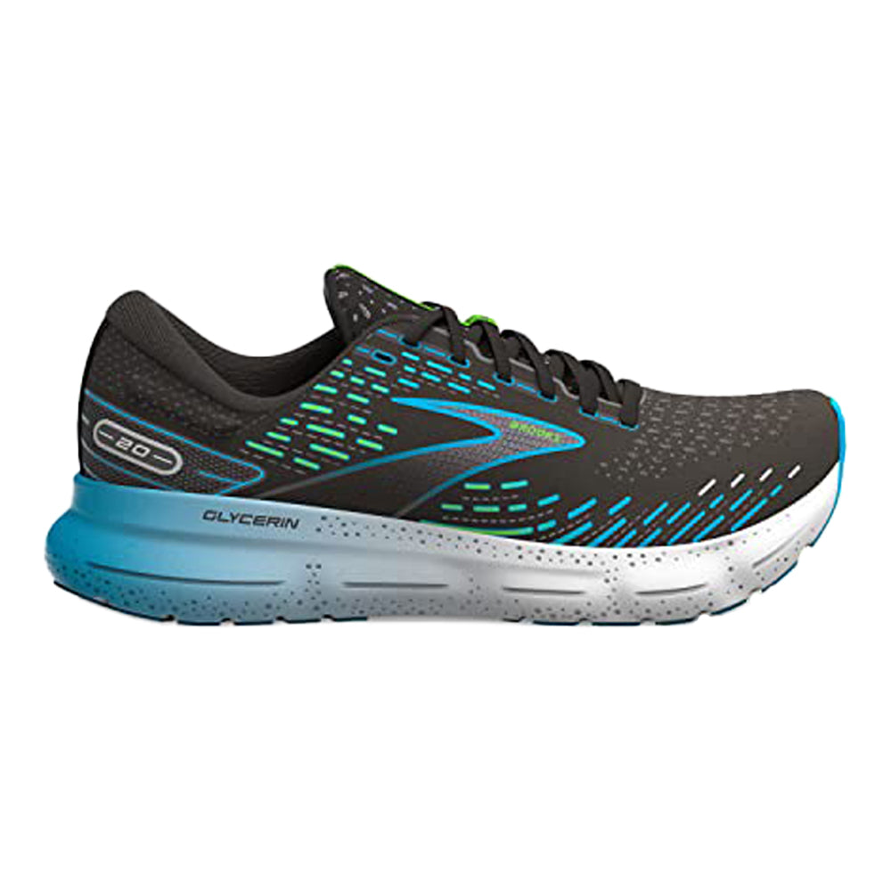 Men's Brooks Glycerin 20, Black/Hawaiian Ocean/Green, 9.5 D Medium