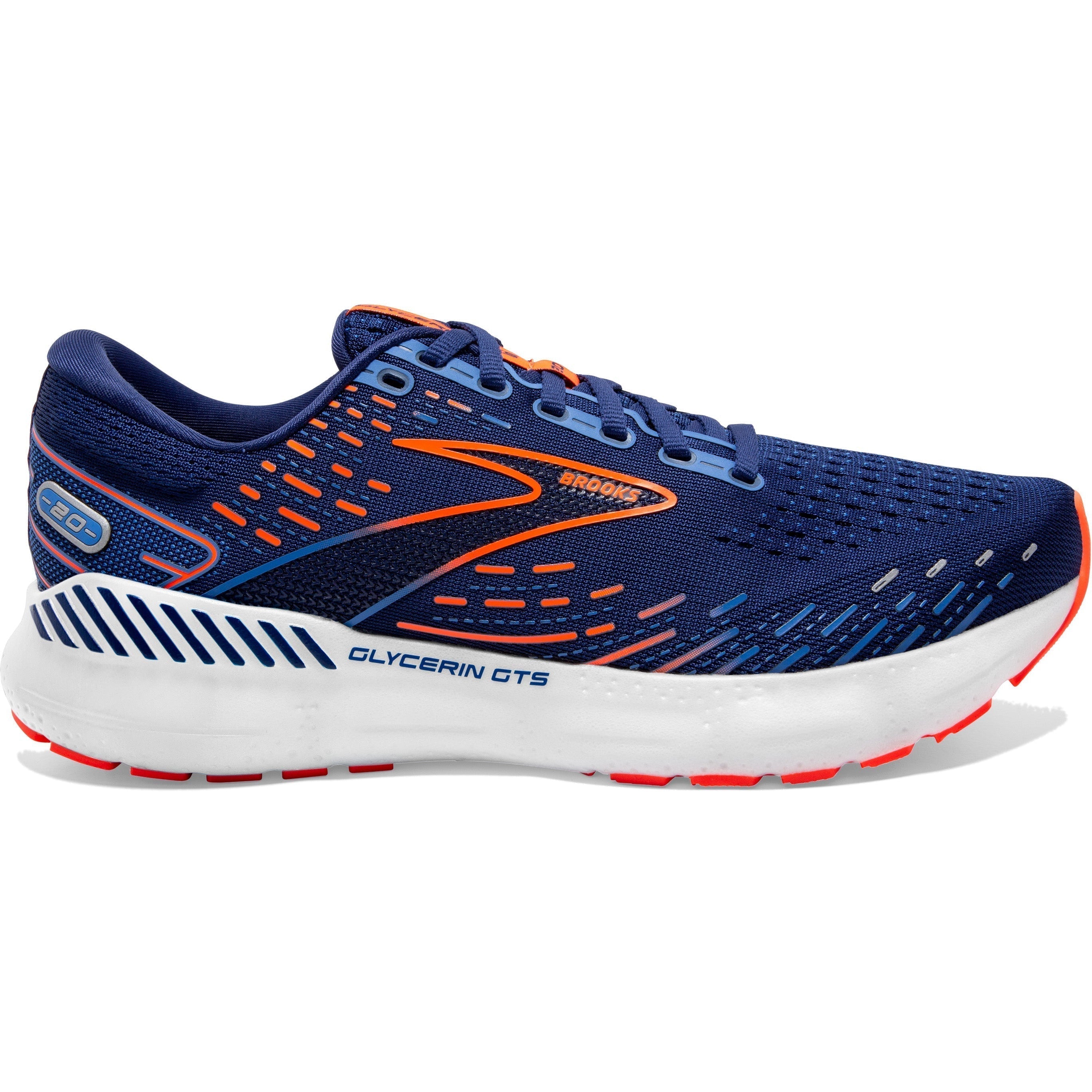 Men's Brooks Glycerin GTS 20, Blue Depths/Palace Blue/Orange, 9 2E Wide