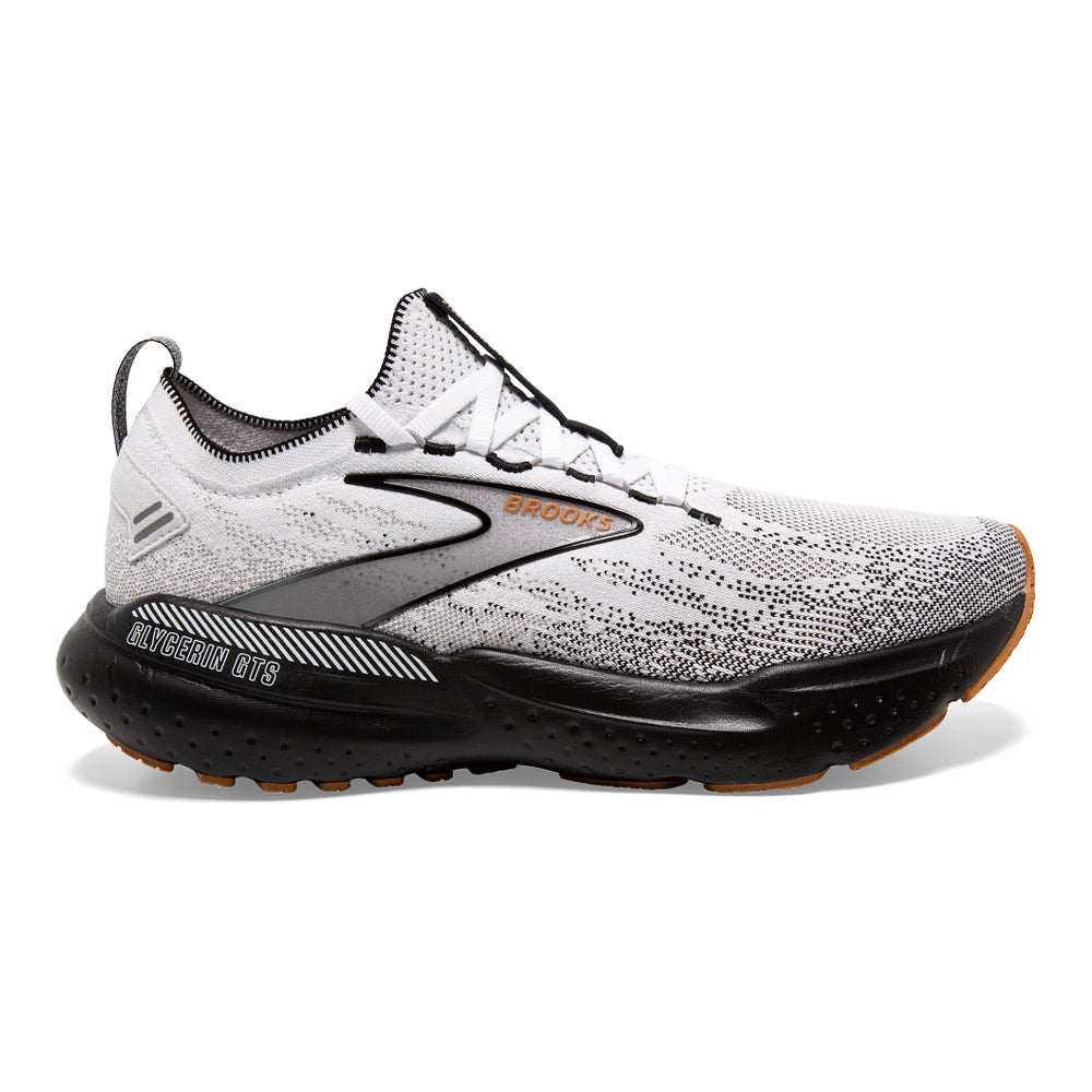 Men's Brooks Glycerin StealthFit GTS 21, White/Grey/Black, 9 D Medium