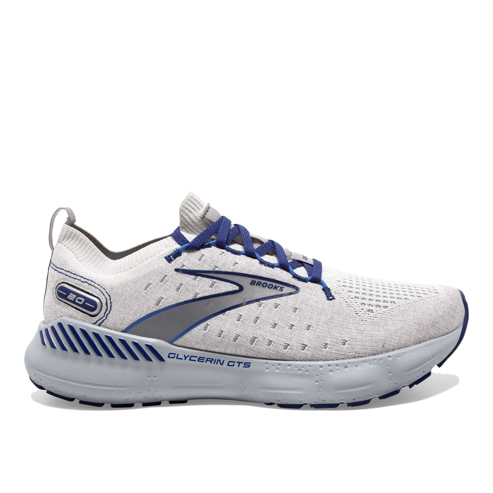 Men's Brooks Glycerin StealthFit GTS 20, Oyster/Alloy/Blue Depths, 9 D Medium