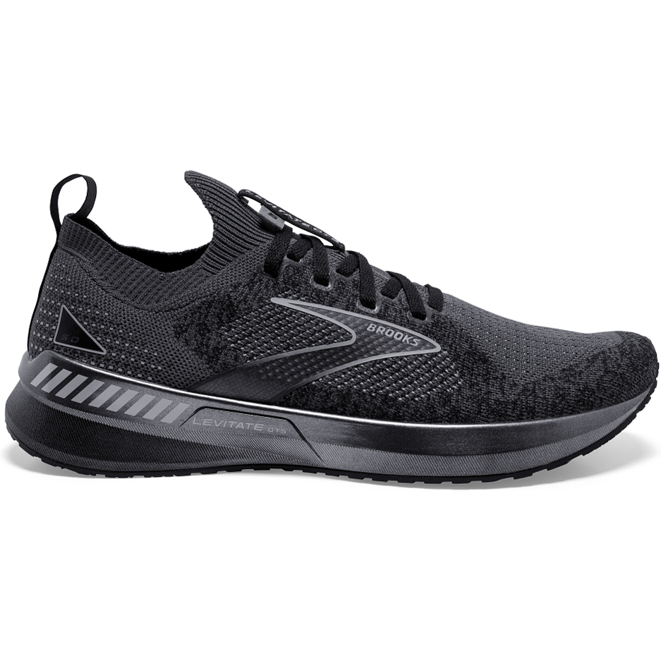 Men's Brooks Levitate Stealthfit GTS 5, Black/Ebony/Grey, 12 D Medium