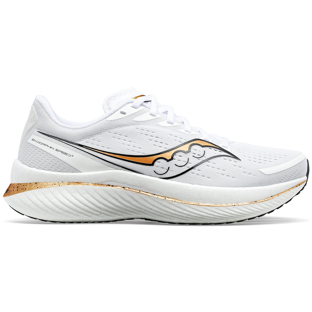 Men's Saucony Endorphin Speed 3, White/Gold, 11 D Medium