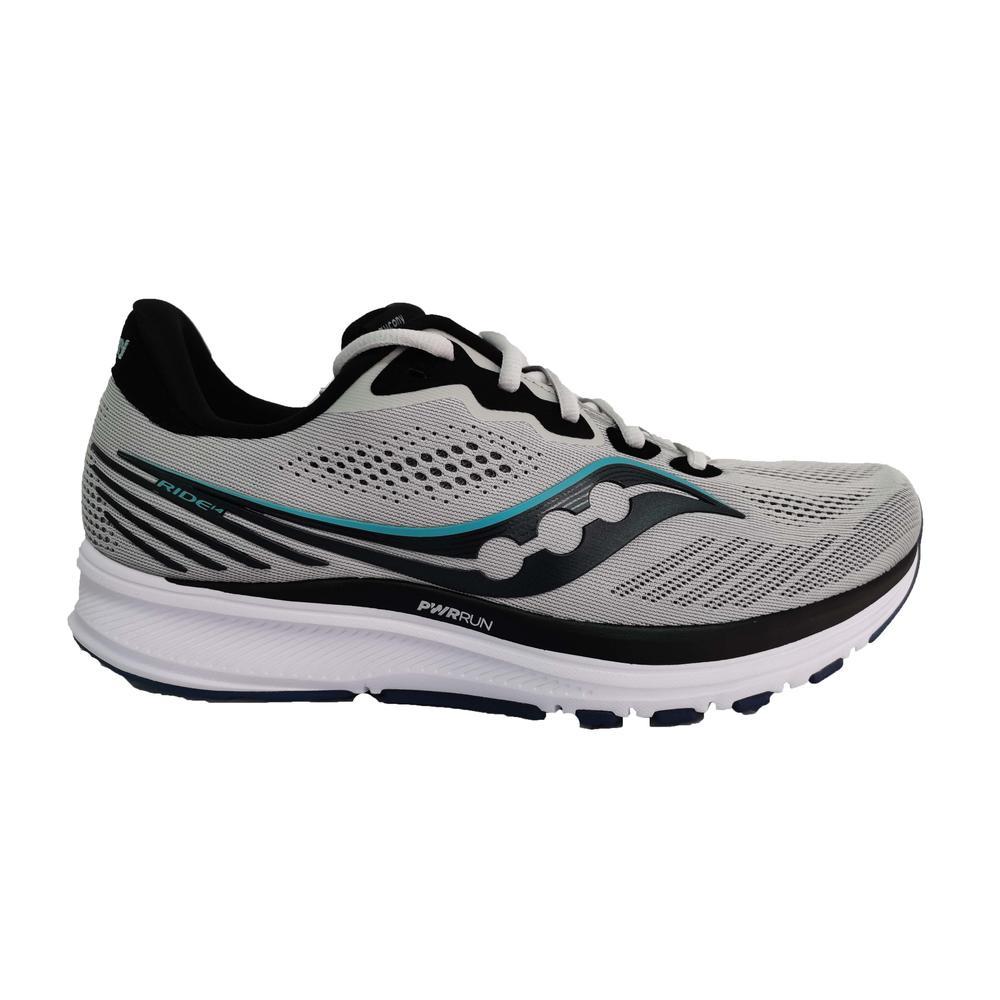 Men's Saucony Ride 14, Fog/Black/Storm, 9.5 2E Wide