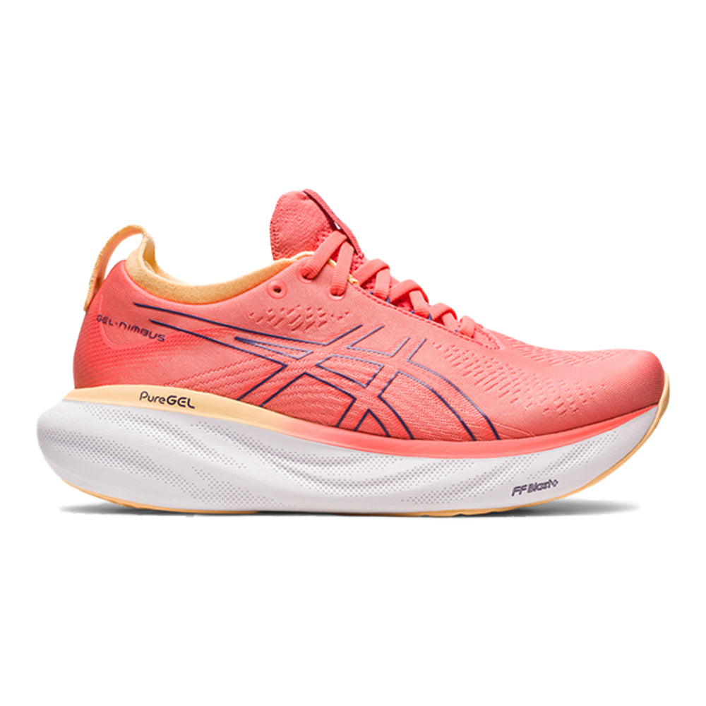 Women's Asics Gel-Nimbus 25, PAPAYA/DUSTY PURPLE, 6 D Wide