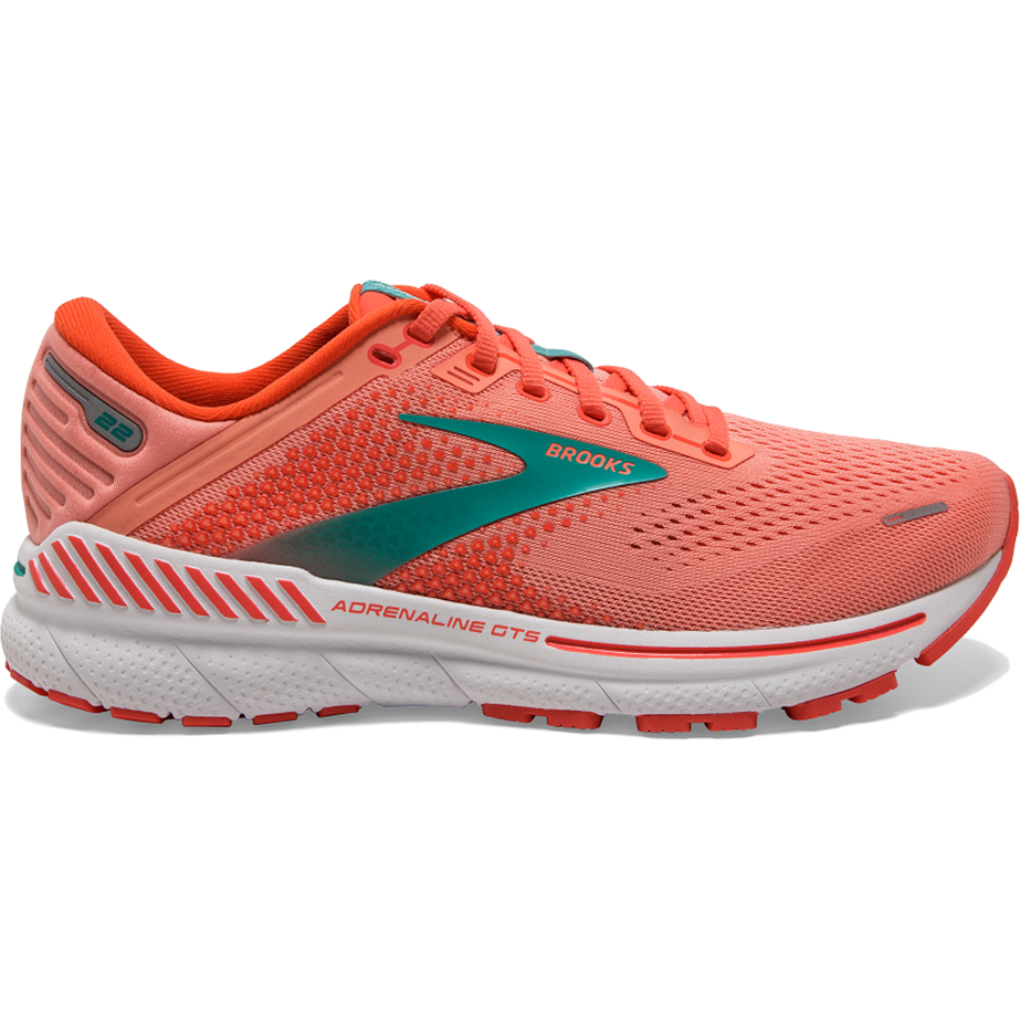 Women's Brooks Adrenaline GTS 22, Coral/Latigo Bay/White, 11 B Medium