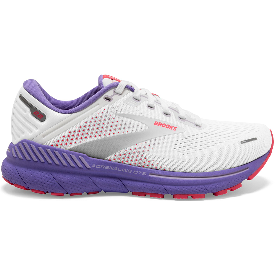 Women's Brooks Adrenaline GTS 22, White/Coral/Purple, 10.5 B Medium