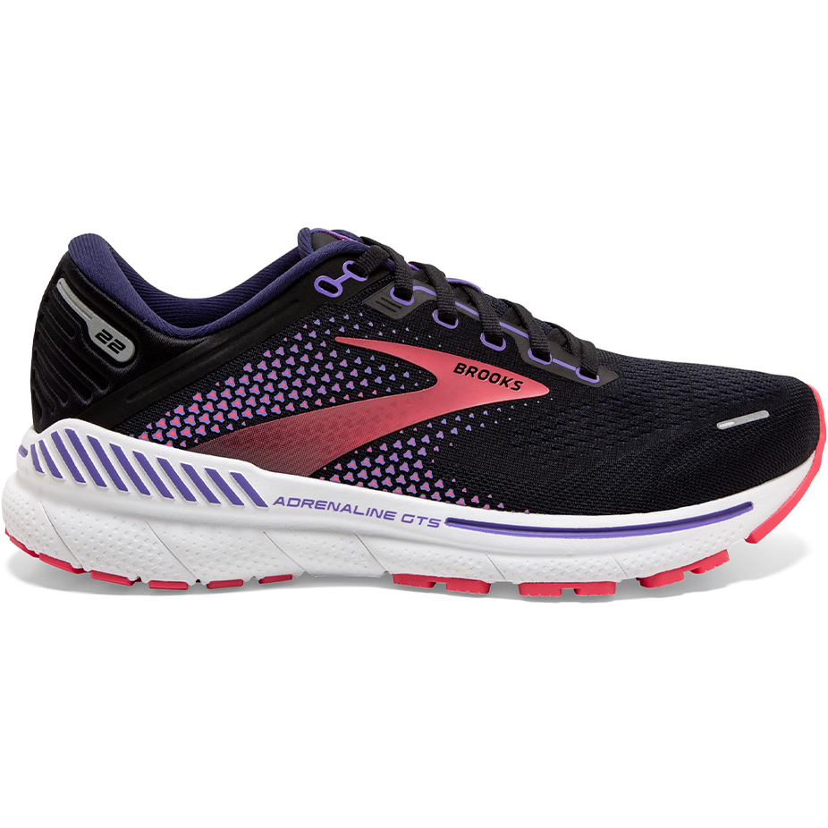 Women's Brooks Adrenaline GTS 22, Black/Purple/Coral, 10.5 D Wide