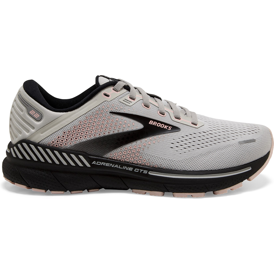 Women's Brooks Adrenaline GTS 22, Grey/Rose/Black, 12 B Medium