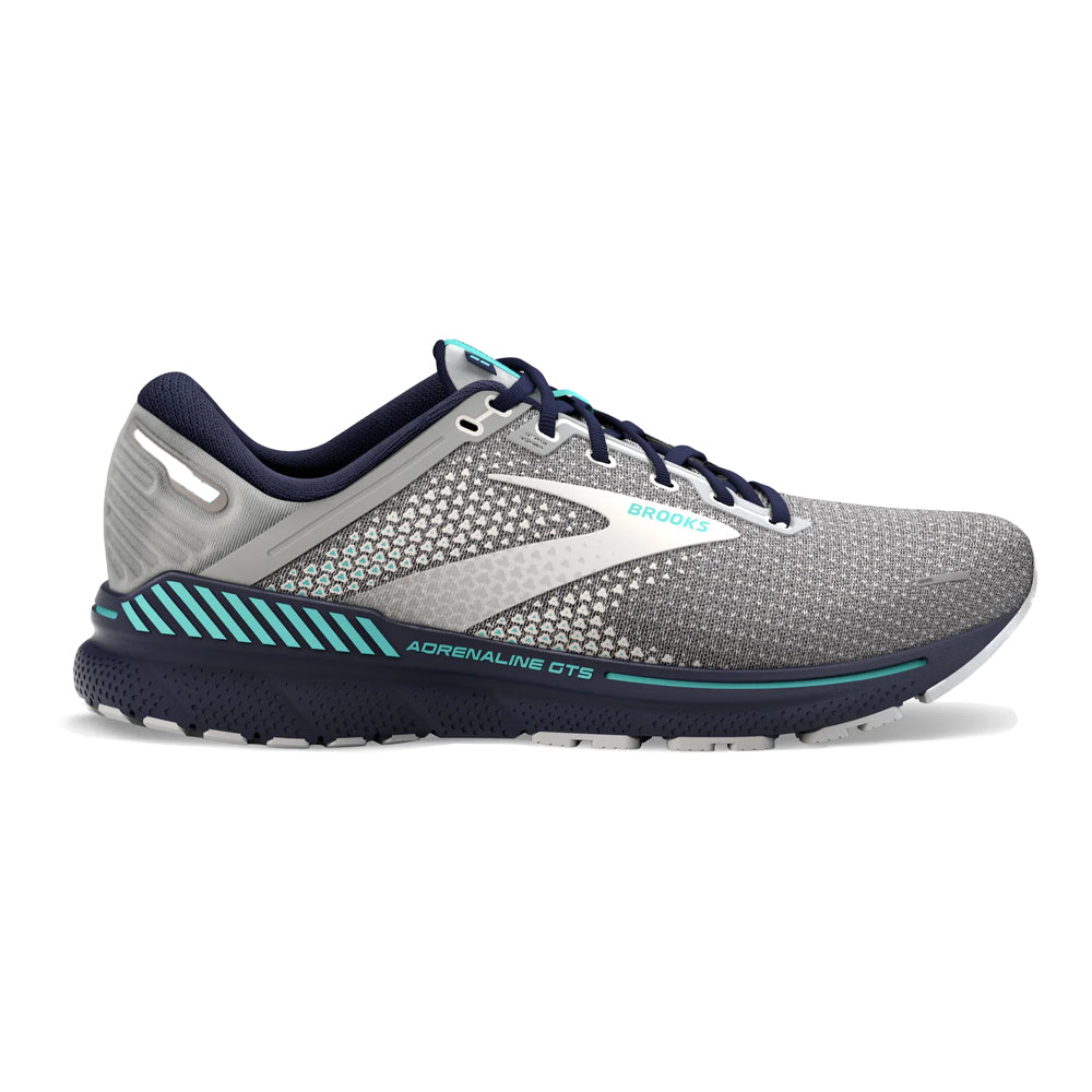 Women's Brooks Adrenaline GTS 22, Grey/Peacoat/Aruba, 12 B Medium