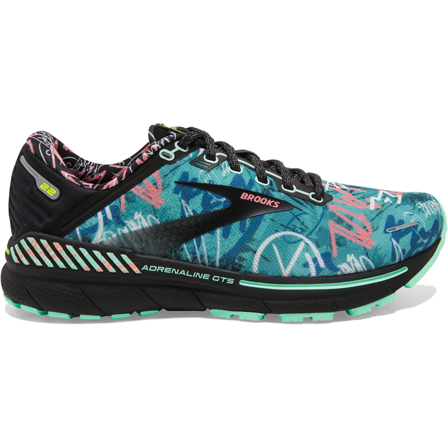 Women's Brooks Adrenaline GTS 22, Black/Yucca/Flamingo Pink, 9 B Medium