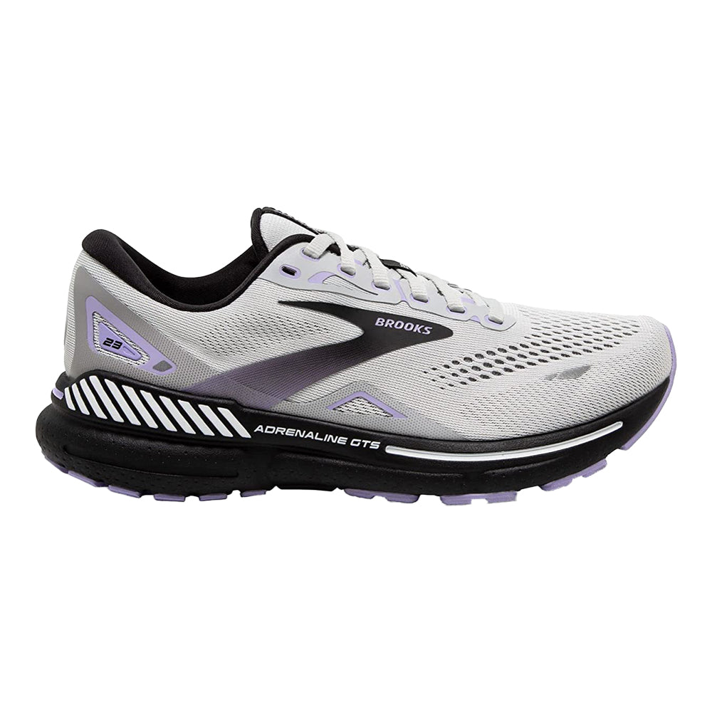 Women's Brooks Adrenaline GTS 23, Grey/Black/Purple, 7 D Wide