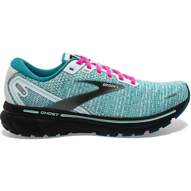 Women's Brooks Ghost 14, White/Black/Blue Light, 6 B Medium