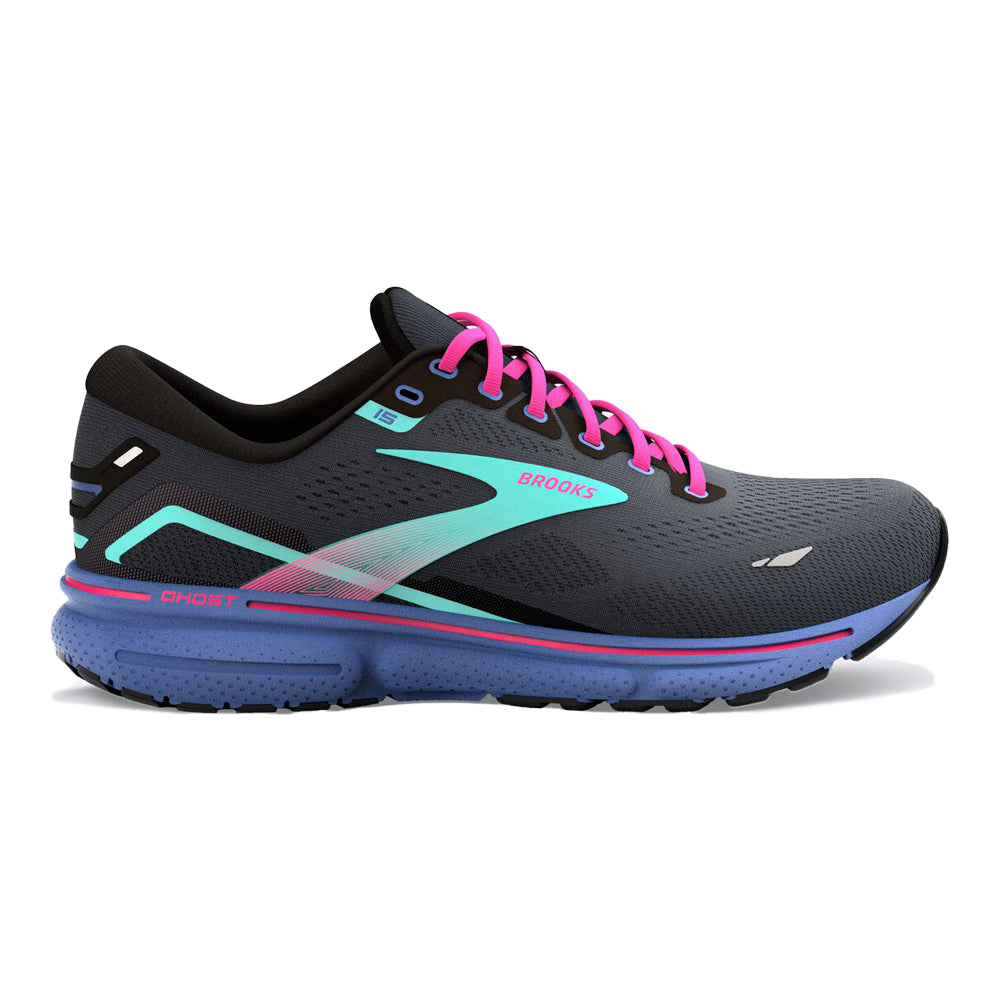 Women's Brooks Ghost 15, Black/Blue/Aruba, 8.5 B Medium