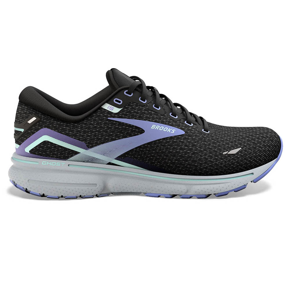 Women's Brooks Ghost 15, Black/Jacaranda/Salt, 6.5 B
