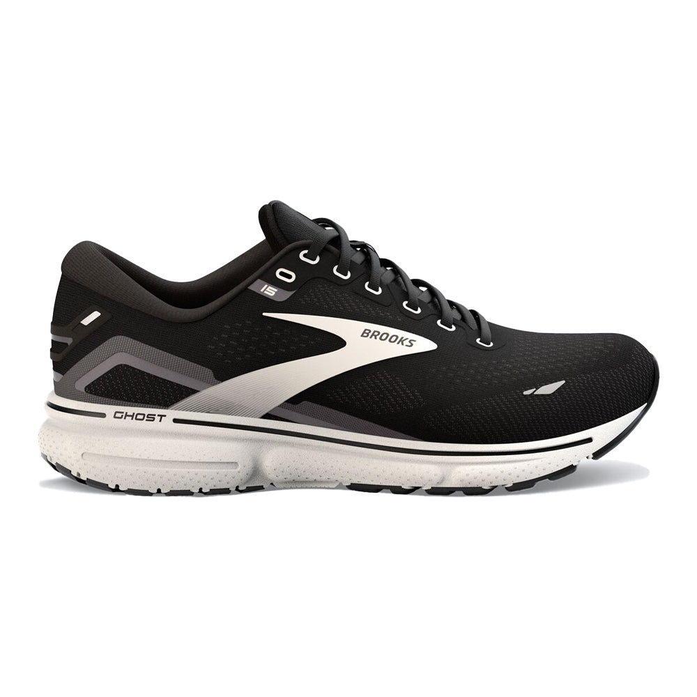 Women's Brooks Ghost 15, Black/Blackened Pearl/White, 7 D Wide