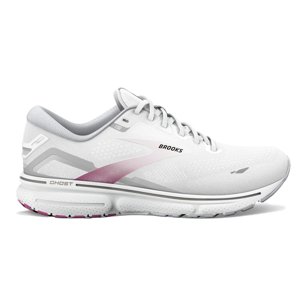 Women's Brooks Ghost 15, White/Oyster/Viola, 8 B Medium