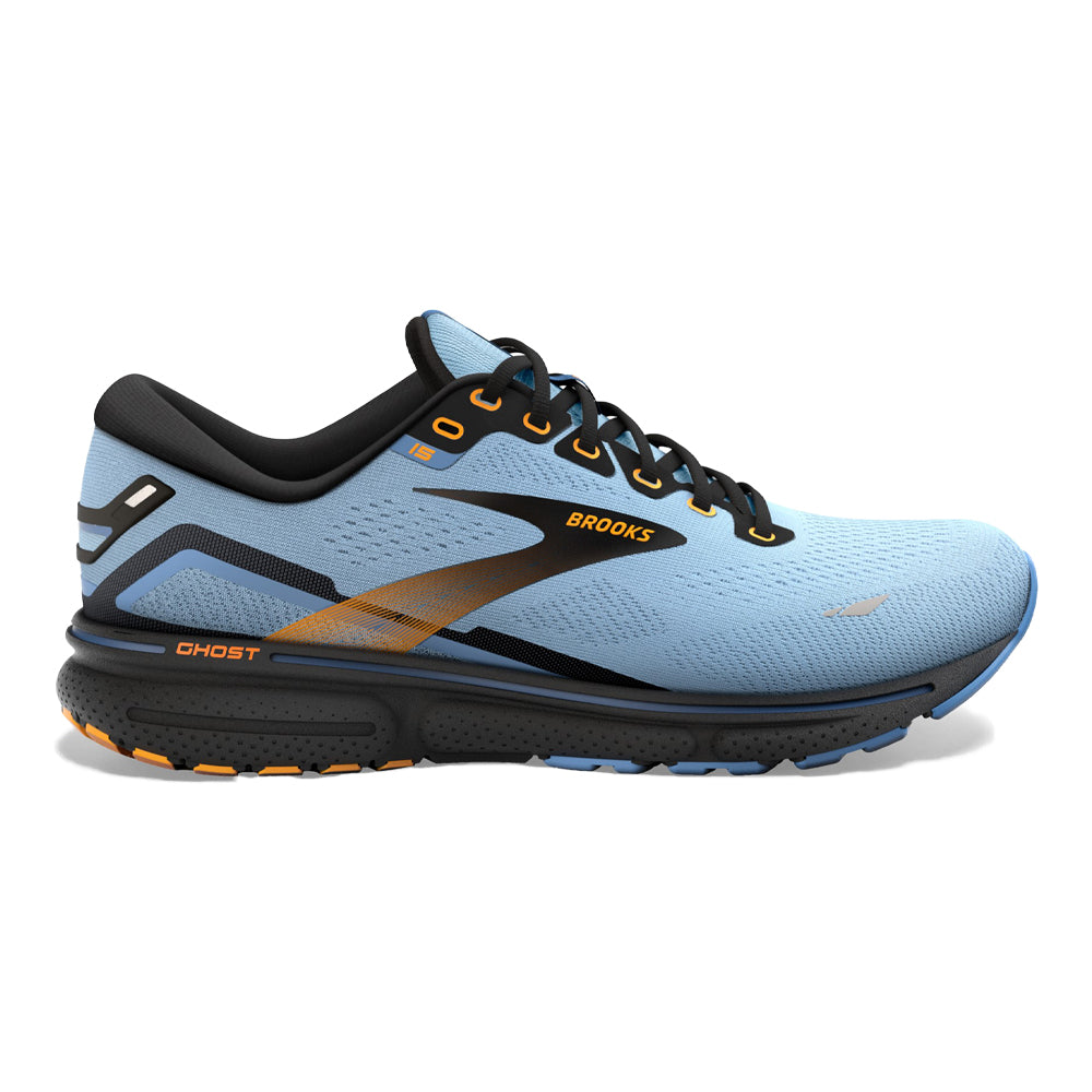 Women's Brooks Ghost 15, Light Blue/Black/Yellow, 10 B Medium