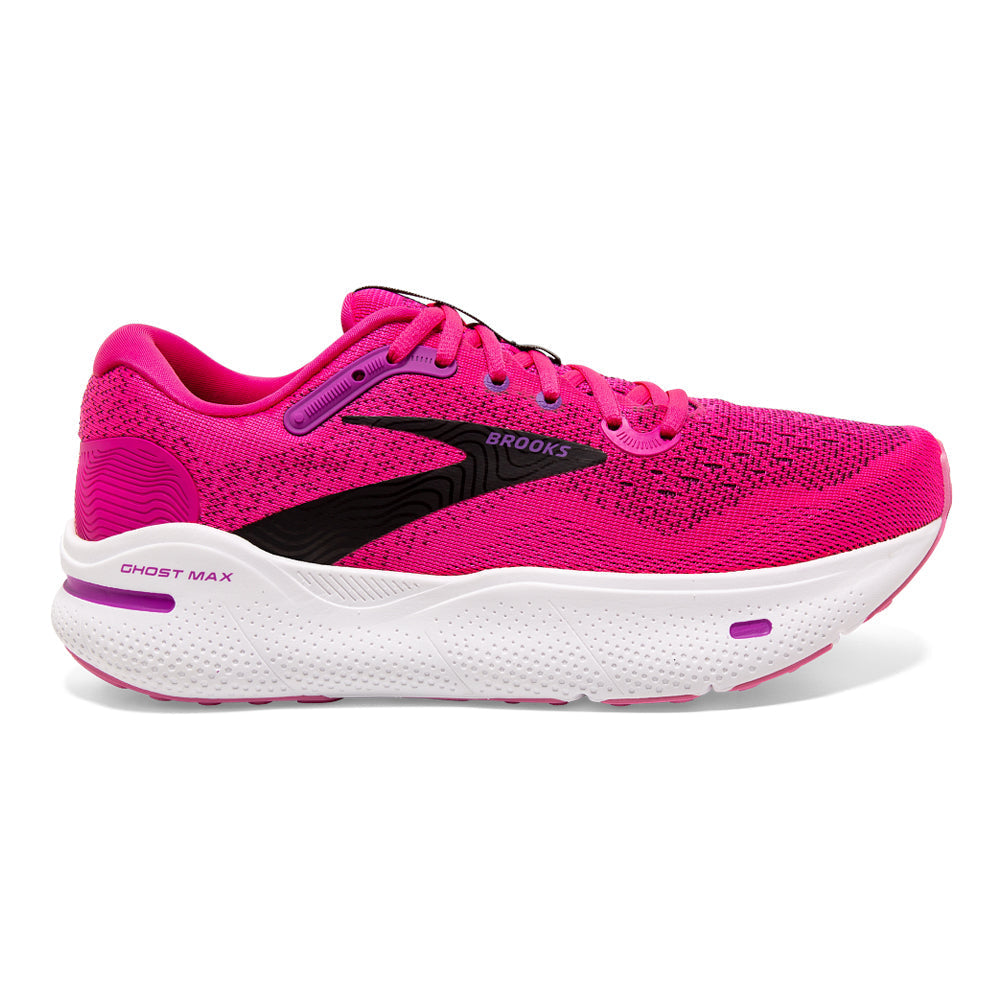 Women's Brooks Ghost Max, Pink Glo/Purple/Black, 10 B Medium