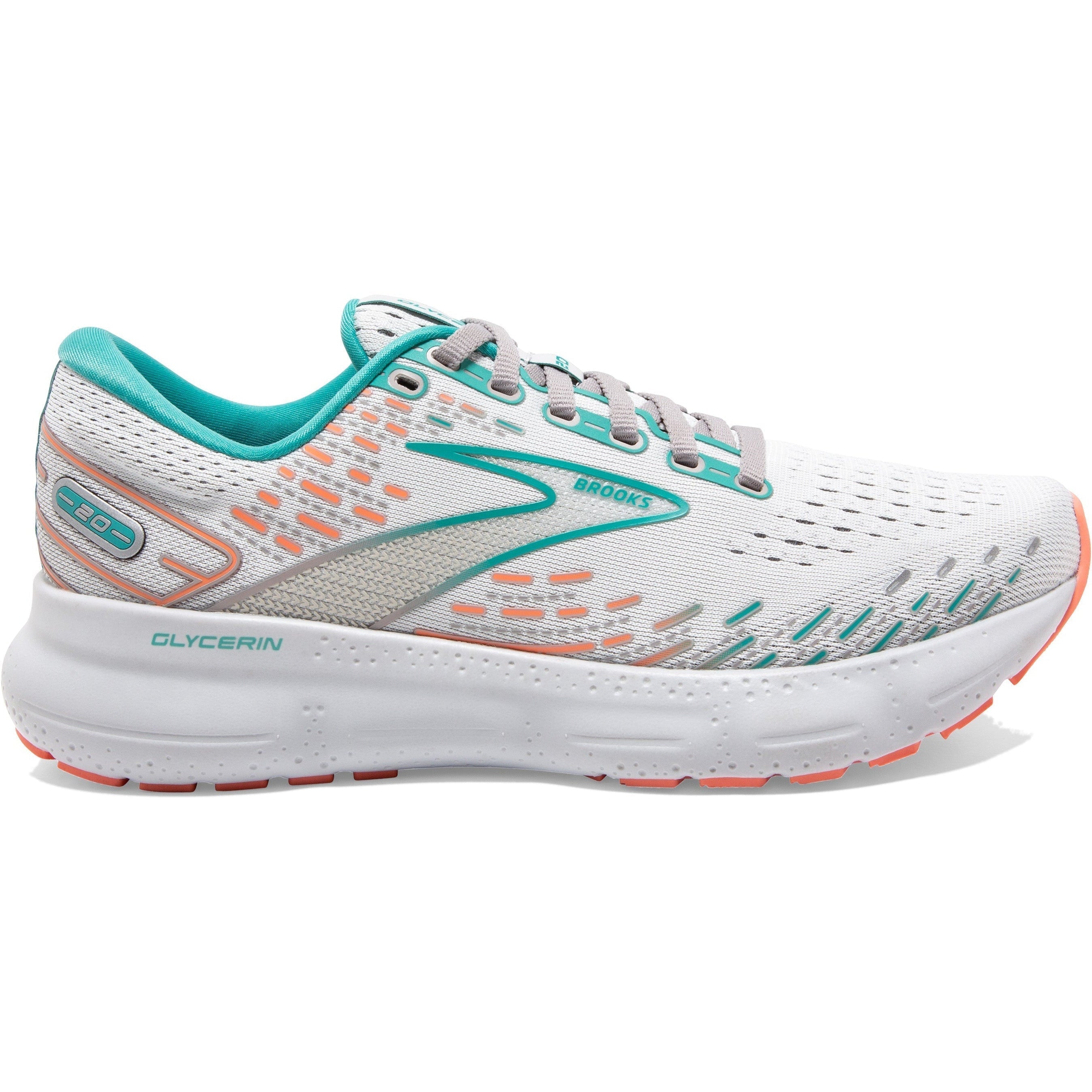 Women's Brooks Glycerin 20, Oyster/Latigo Bay/Coral, 10 B Medium